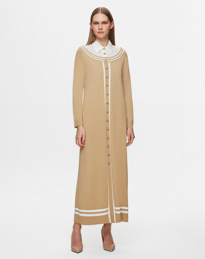 T25Y-4038 Poplin Shirt Collar Detailed Knitwear Dress - 3