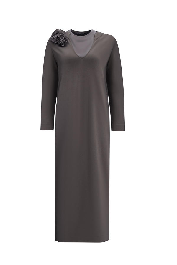 T25Y-4041 Çiçek Broşlu Triko Elbise - 4