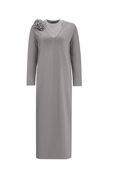 T25Y-4041 Çiçek Broşlu Triko Elbise - 10