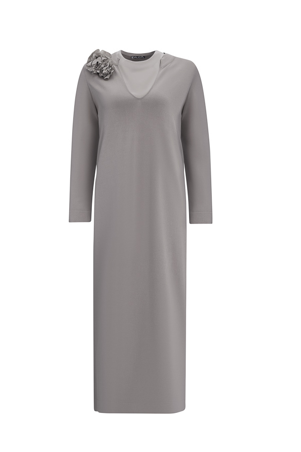 T25Y-4041 Çiçek Broşlu Triko Elbise - 10
