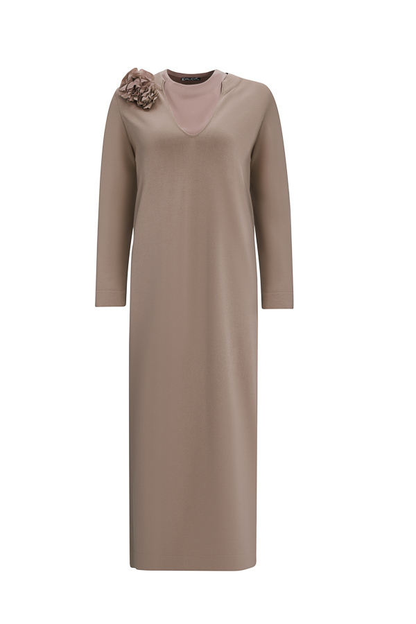 T25Y-4041 Çiçek Broşlu Triko Elbise - 12