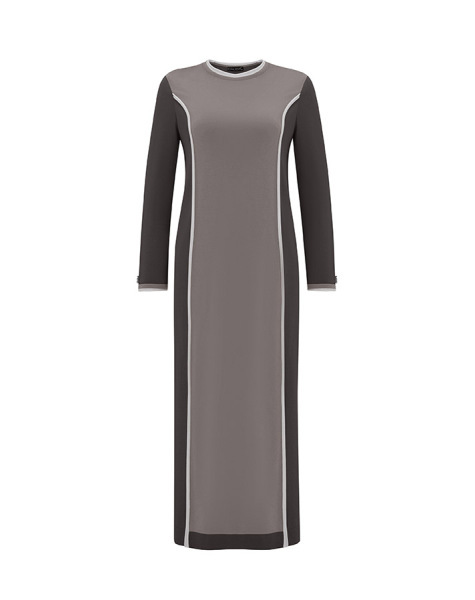 Renk Bloklu Triko Antrasit Elbise - 1