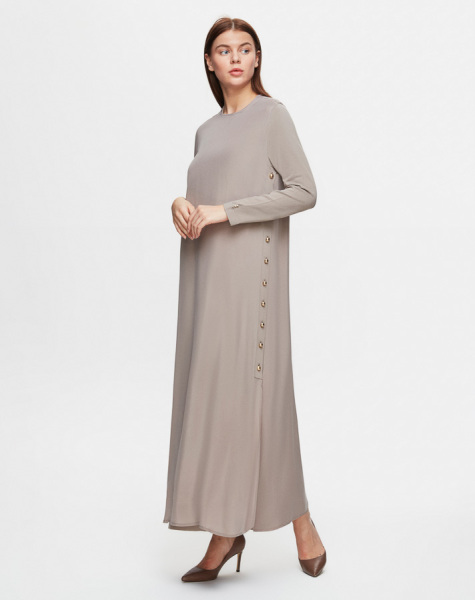 T25Y-4052 Cupro Dress with Buttons on the Sides - 1