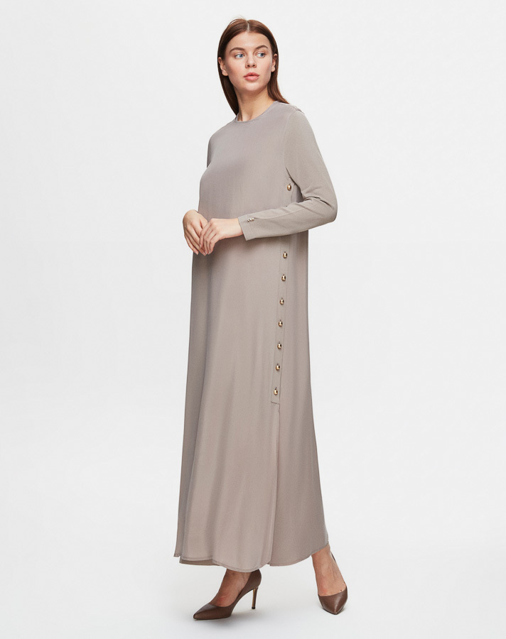 T25Y-4052 Cupro Dress with Buttons on the Sides - 1