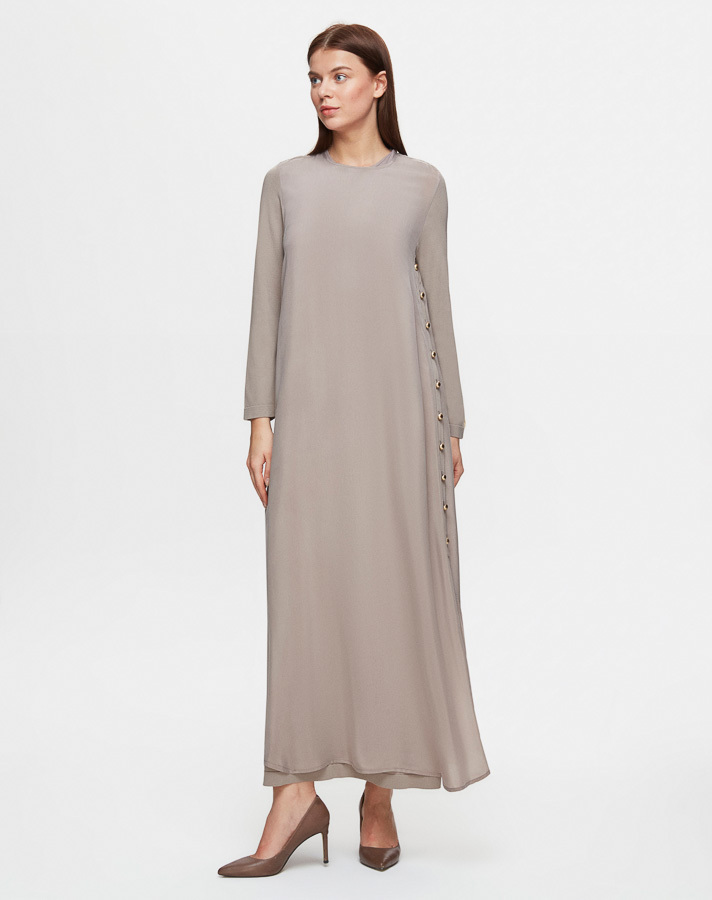 T25Y-4052 Cupro Dress with Buttons on the Sides - 2