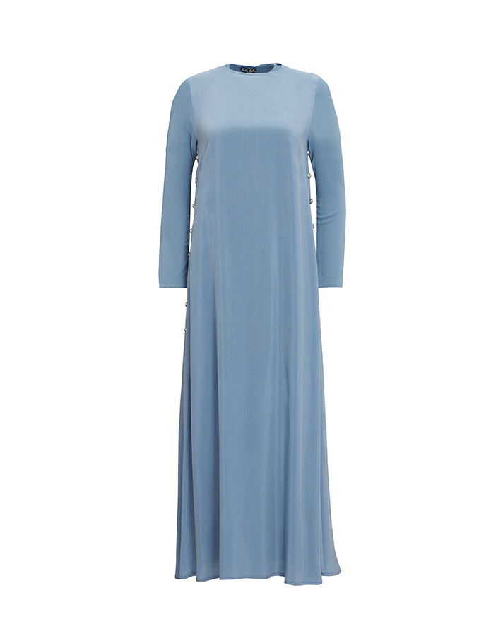 T25Y-4052 Cupro Dress with Buttons on the Sides - 6