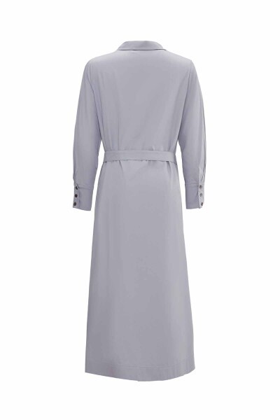 Gizli Patlı Kemerli Gri Elbise - 2