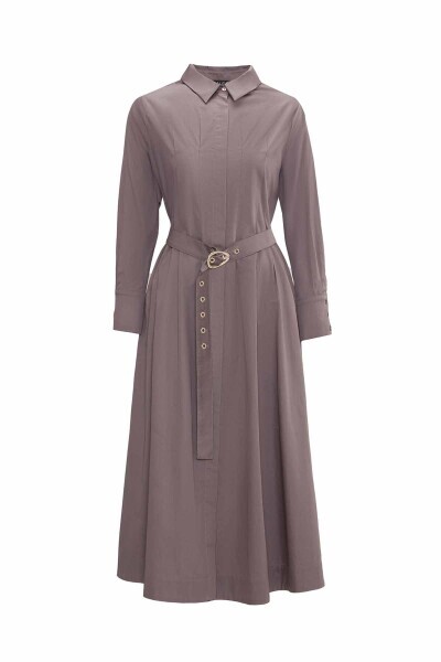 Gizli Patlı Kemerli Vizon Elbise - Miss Dalida