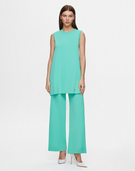 Basic Kolsuz Triko Yeşil Tunik 