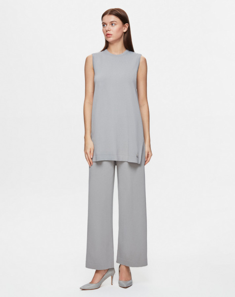 Basic Kolsuz Triko Gri Tunik - Miss Dalida