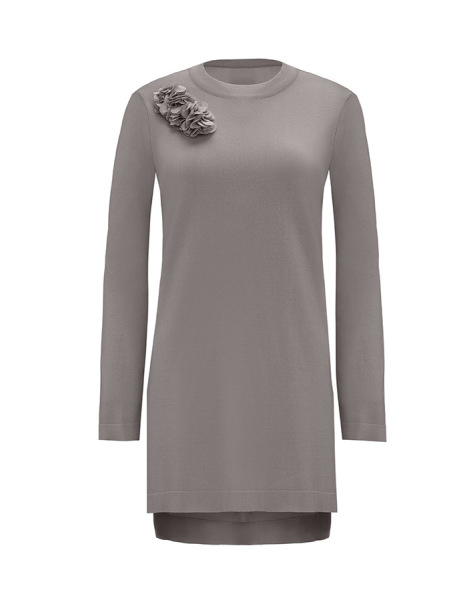 T25Y-6011 Arkası Cupro Önü Gül Broşlu Triko Tunik - 11
