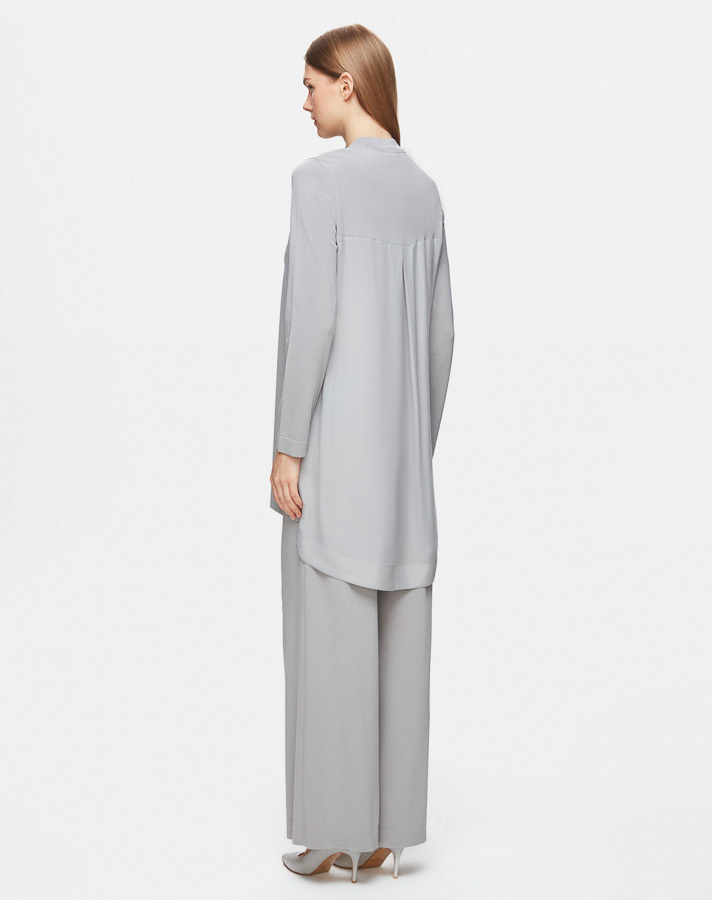 T25Y-6011 Knitwear Tunic with Cupro on the Back and Rose Brooch on the Front - 4