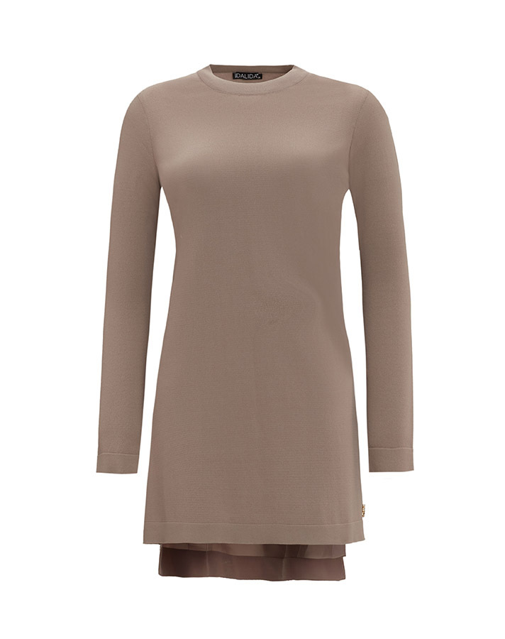 T25Y-6011 Knitwear Tunic with Cupro on the Back and Rose Brooch on the Front - 5