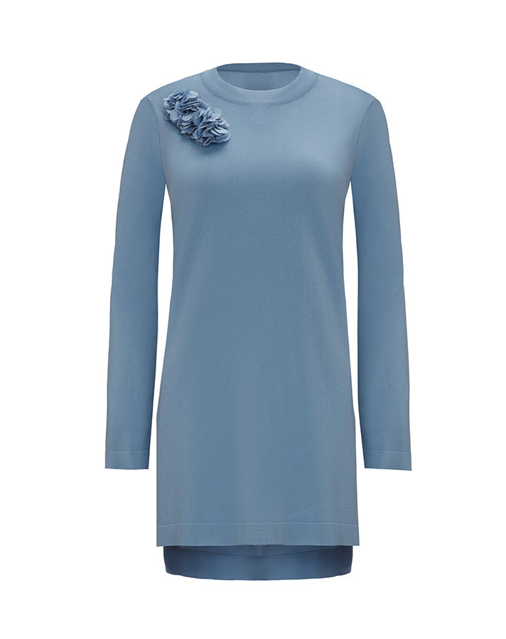 T25Y-6011 Knitwear Tunic with Cupro on the Back and Rose Brooch on the Front - 7