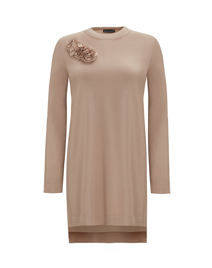 T25Y-6011 Knitwear Tunic with Cupro on the Back and Rose Brooch on the Front - 9