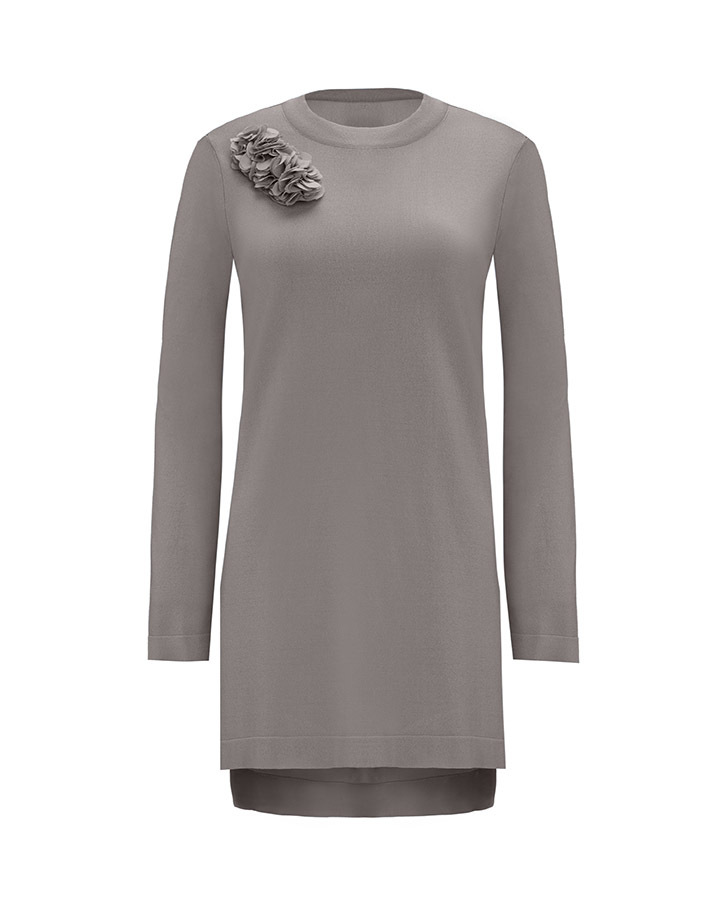 T25Y-6011 Knitwear Tunic with Cupro on the Back and Rose Brooch on the Front - 11