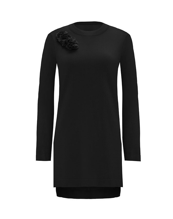 T25Y-6011 Knitwear Tunic with Cupro on the Back and Rose Brooch on the Front - 13