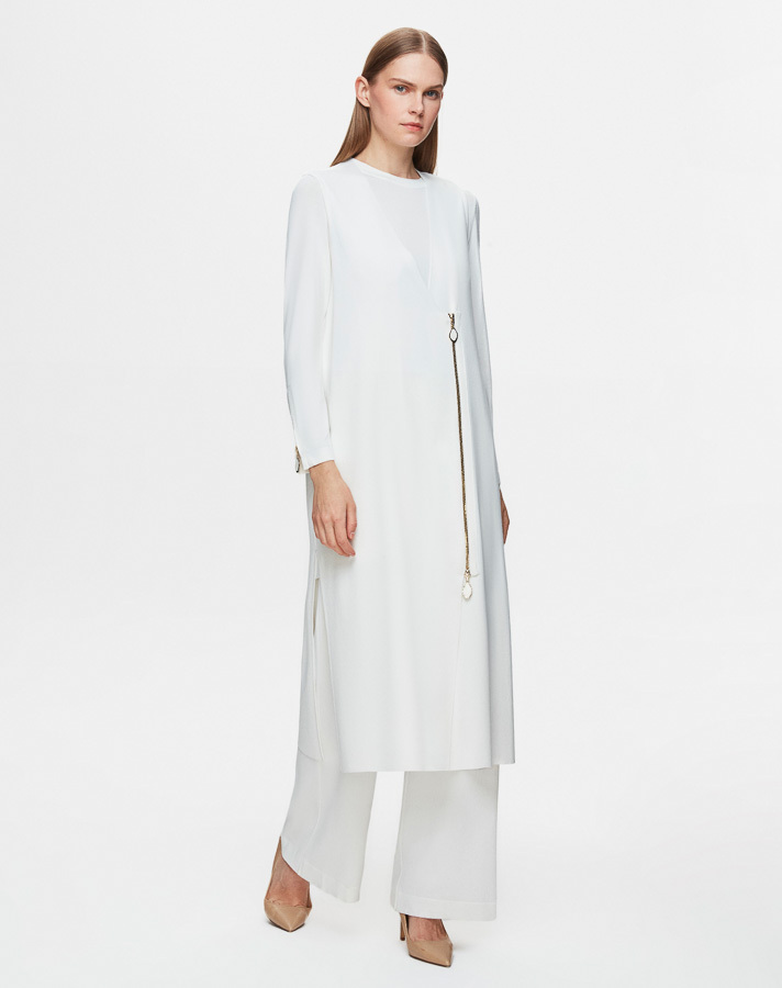 T25Y-6013 Bileği Fermuarlı Düz Renk Triko Tunik - 3