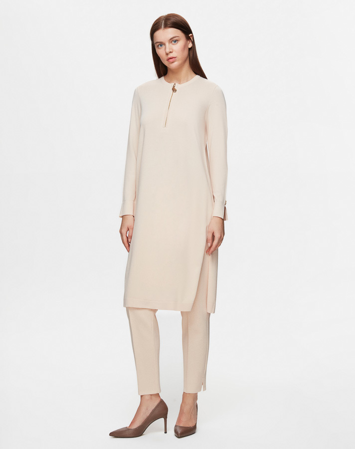 T25Y-6014 Yakası Fermuarlı Düz Renk Triko Tunik - 1