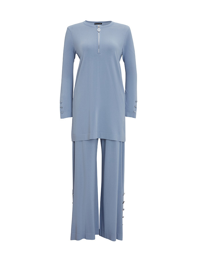 T25Y-6014 Yakası Fermuarlı Düz Renk Triko Tunik - 4