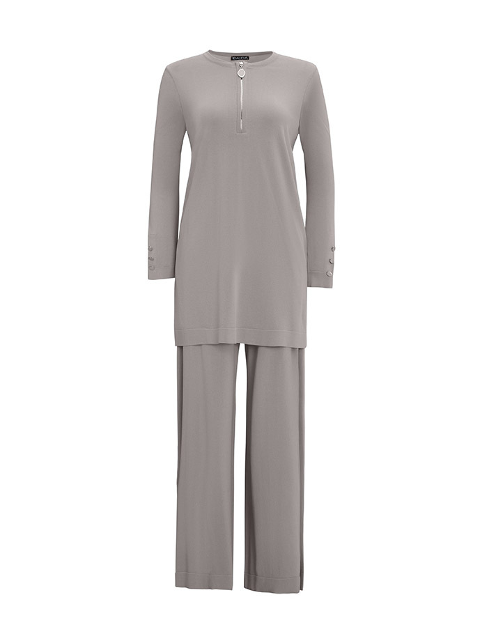 T25Y-6014 Yakası Fermuarlı Düz Renk Triko Tunik - 8