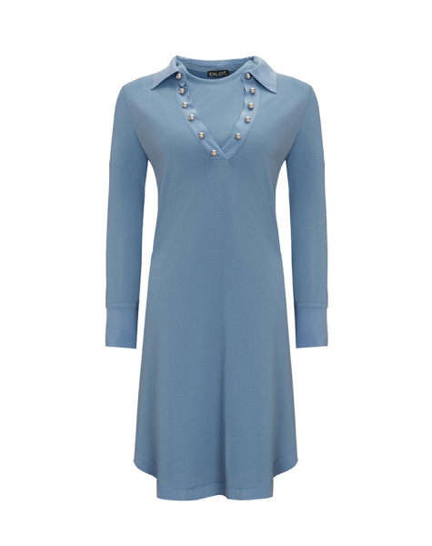 T25Y-6016 Cupro Erkek Yaka Düğme Aksesuarlı Triko Tunik 1179-GREY - 5
