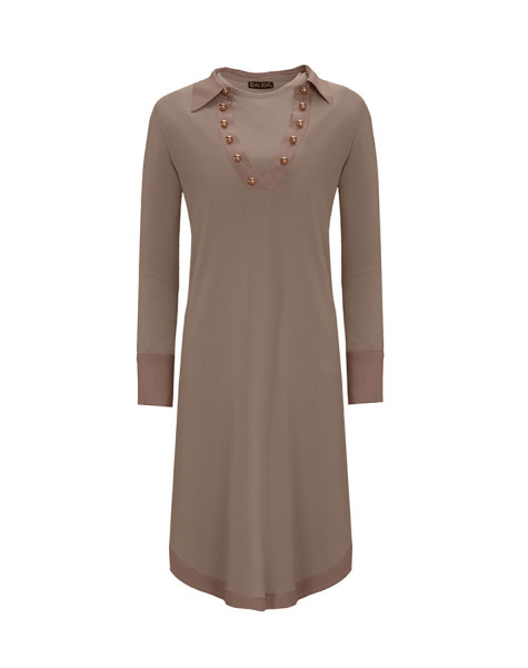 T25Y-6016 Cupro Erkek Yaka Düğme Aksesuarlı Triko Tunik 1318-ANTHRACITE - 7