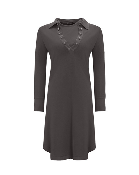 T25Y-6016 Cupro Erkek Yaka Düğme Aksesuarlı Triko Tunik 1318-ANTHRACITE - 13