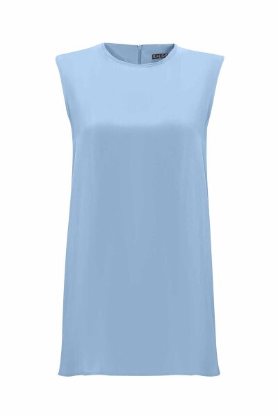 Düz Renk Cupro Kolsuz Mavi Tunik 