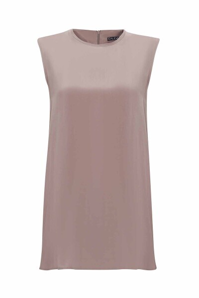 Düz Renk Cupro Kolsuz Vizon Tunik - 1