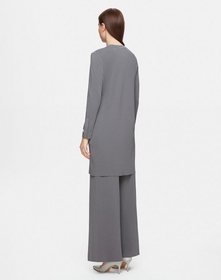 T25Y-6040 Plain Color Knitwear Tunic with Slit Detail on the Front - 3
