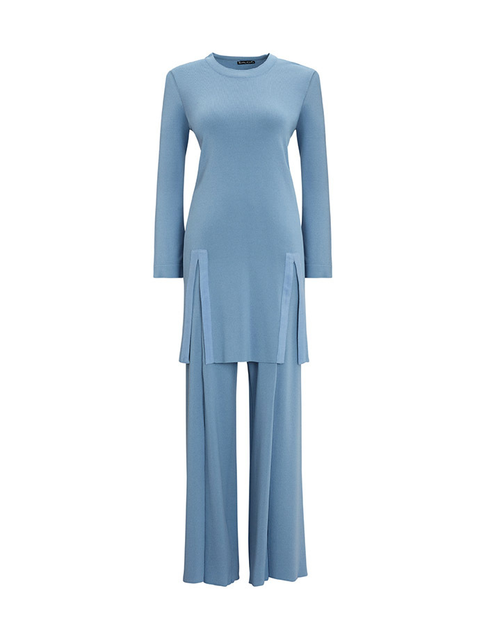 T25Y-6040 Plain Color Knitwear Tunic with Slit Detail on the Front - 4