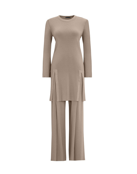 T25Y-6040 Plain Color Knitwear Tunic with Slit Detail on the Front - 6