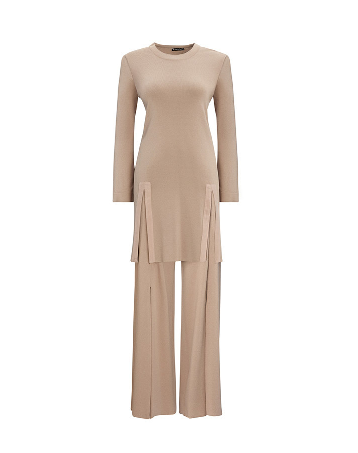 T25Y-6040 Plain Color Knitwear Tunic with Slit Detail on the Front - 8