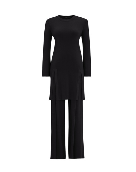 T25Y-6040 Plain Color Knitwear Tunic with Slit Detail on the Front - 12