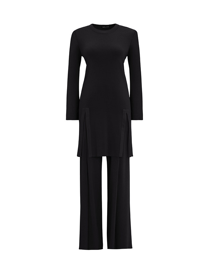 T25Y-6040 Plain Color Knitwear Tunic with Slit Detail on the Front - 12