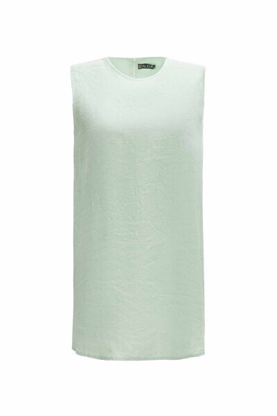 Düz Renk Keten Açık Yeşil Tunik - 1