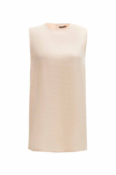 Düz Renk Keten Taş Rengi Tunik - 1