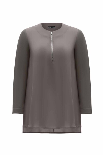 Yakası Fermuarlı Cupro Antrasit Tunik 