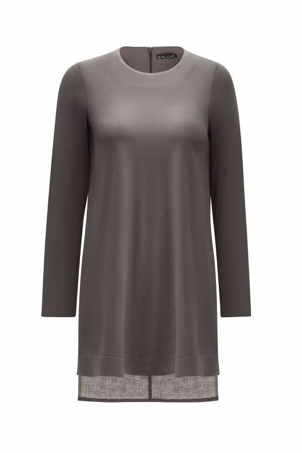 Long Sleeve Crew Neck Linen Tunic - 8