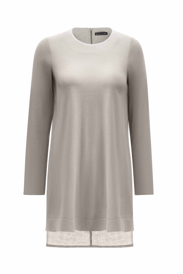 Long Sleeve Crew Neck Linen Tunic - 1