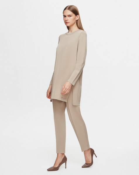 Dar Paça Triko Taş Rengi Pantolon - 2