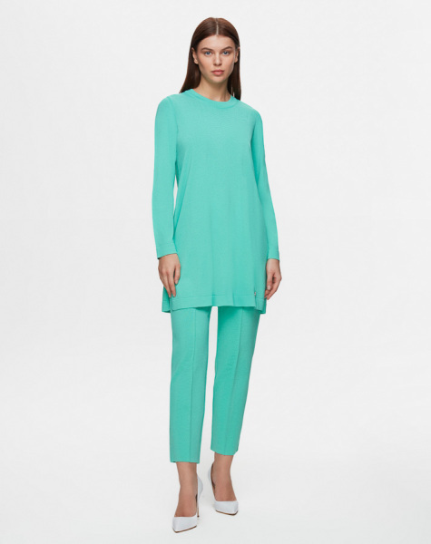 Dar Paça Triko Yeşil Pantolon - 1