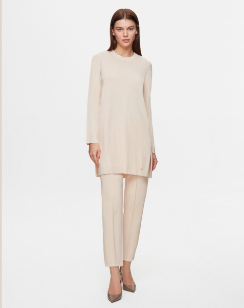 Dar Paça Triko Açık Sarı Pantolon 