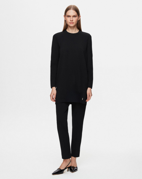 Dar Paça Triko Siyah Pantolon - 1