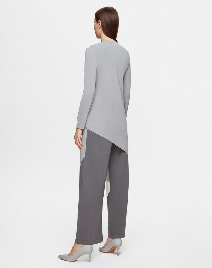 T25Y-7002 Color Blocked Wide Leg Knitwear Trousers - 3