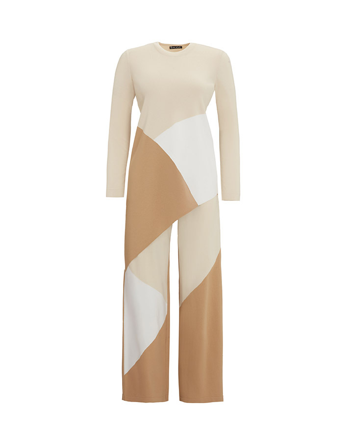 T25Y-7002 Color Blocked Wide Leg Knitwear Trousers - 6