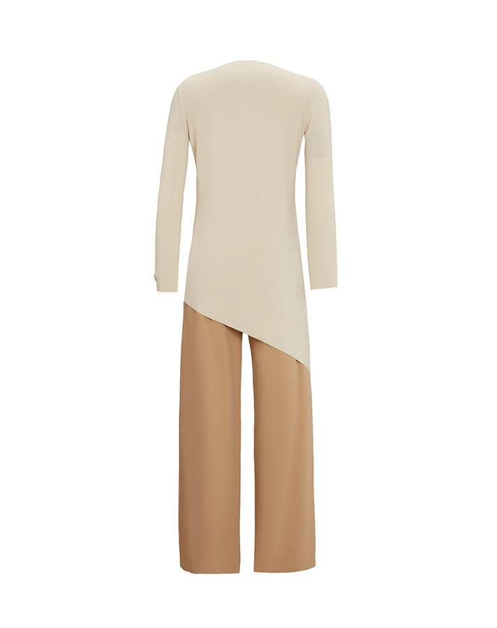 T25Y-7002 Color Blocked Wide Leg Knitwear Trousers - 7