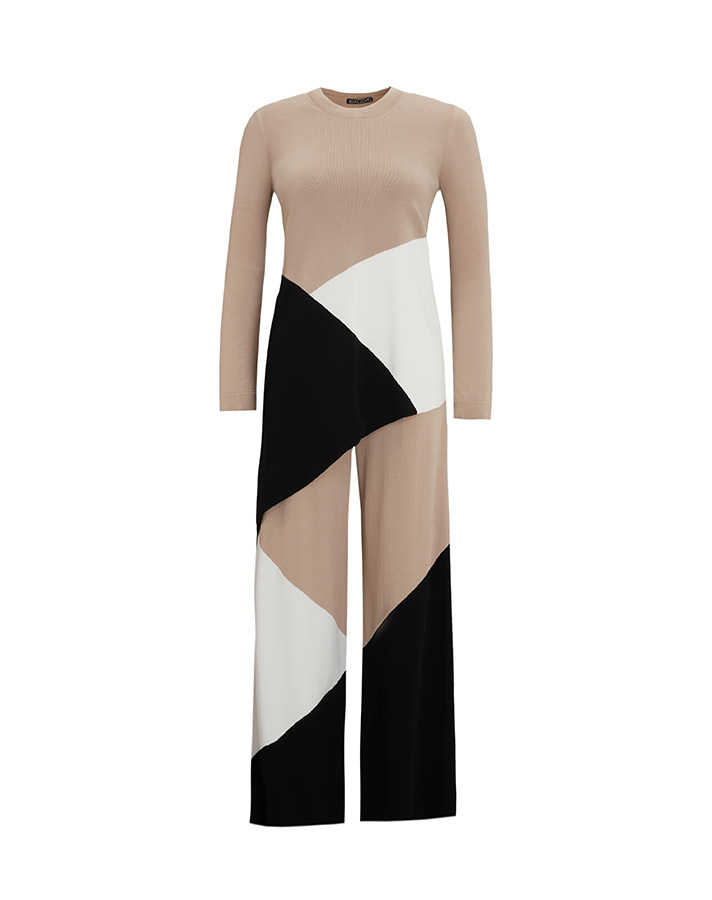 T25Y-7002 Color Blocked Wide Leg Knitwear Trousers - 8