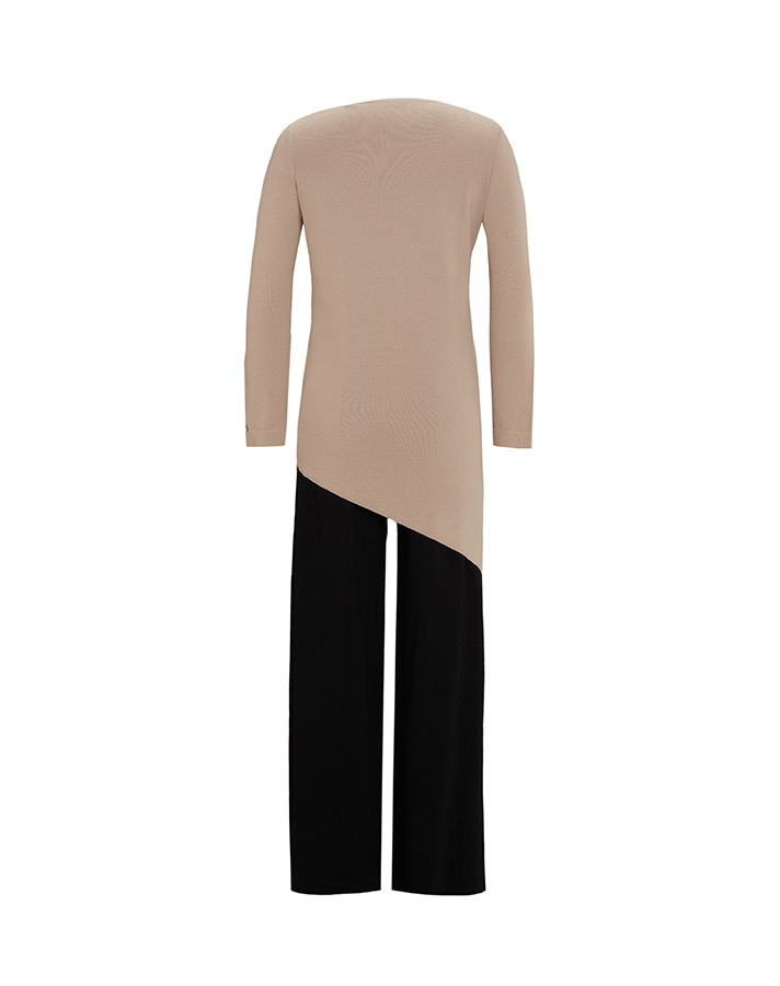 T25Y-7002 Color Blocked Wide Leg Knitwear Trousers - 9